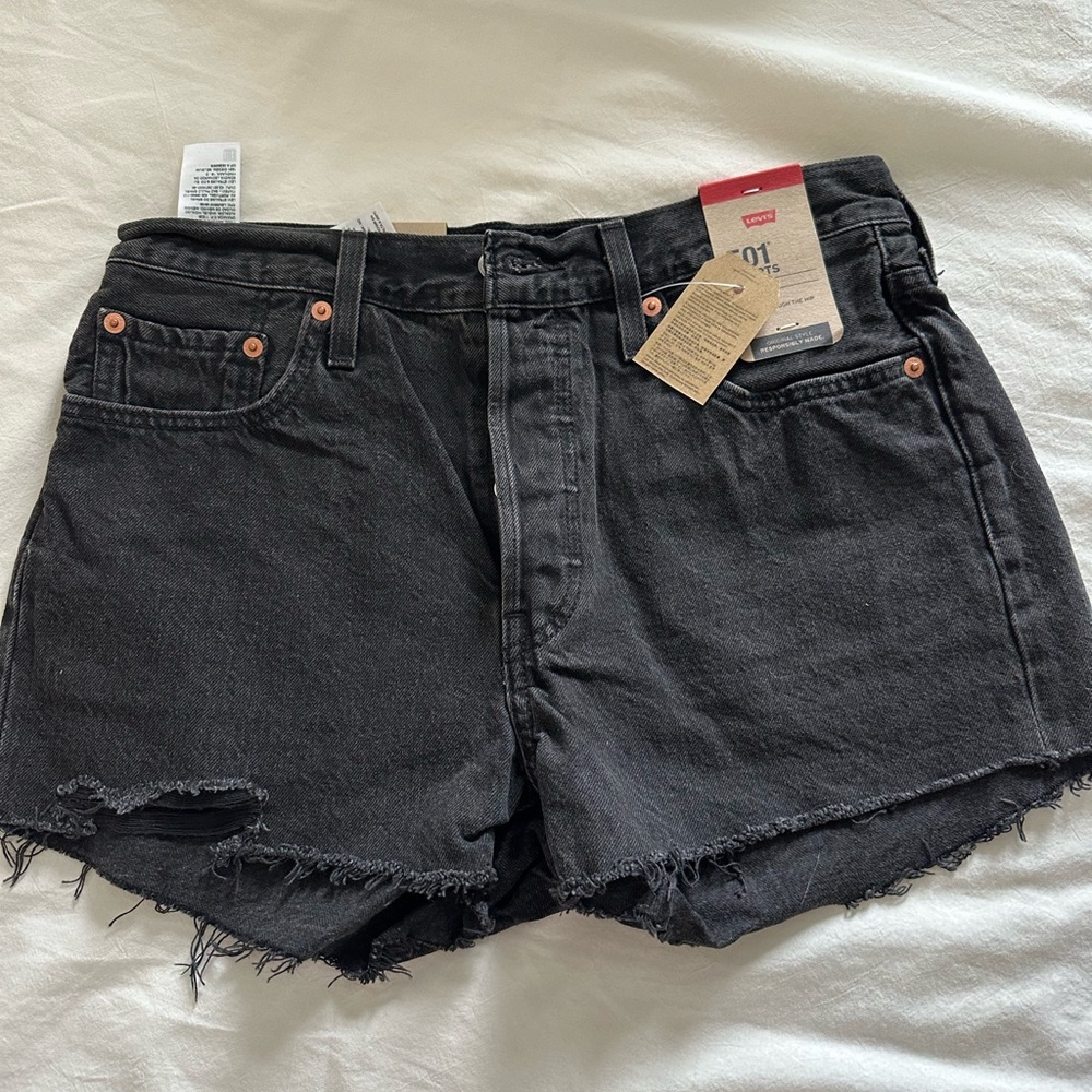 Levi's Black High-Rise Frayed Hem Jean Shorts